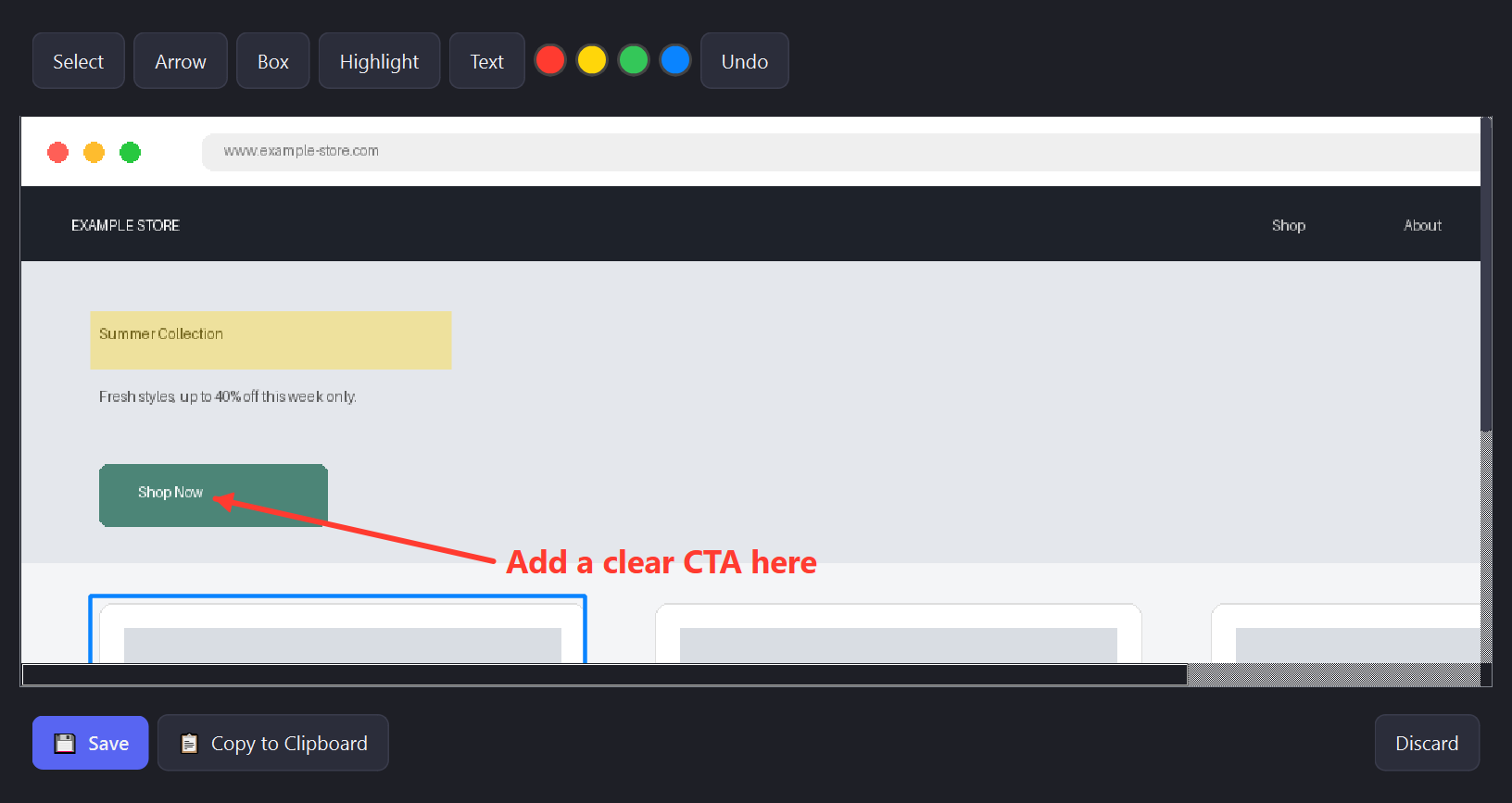 SnapIt's built-in annotation editor with arrow, highlight, and text tools